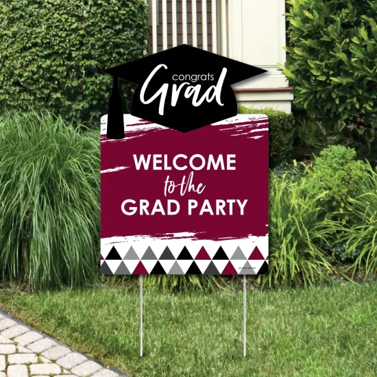 Big Dot of Happiness Maroon Graduation Party Decorations - Grad Party Welcome Yard Sign {1}