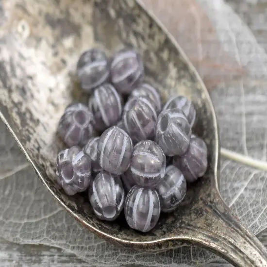 *20* 8mm Silver Washed Thistle Large Hole Melon Beads {4}