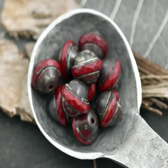 *10* 9x11mm Red Opaline Picasso Saturn Beads {2}