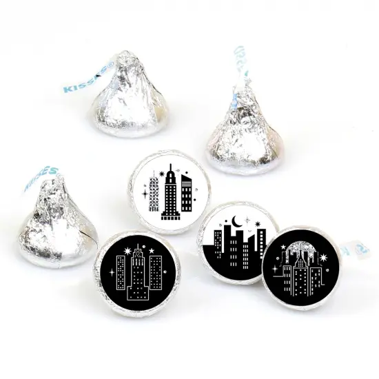Big Dot of Happiness Nighttime City Skyline - New York Party Round Candy Sticker Favors - Labels Fits Chocolate Candy (1 sheet of 108) {1}