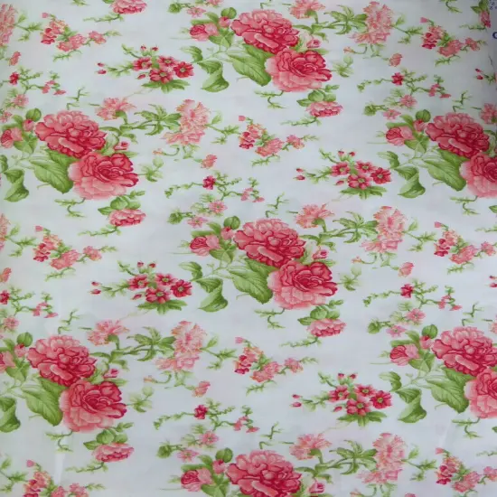 Roses on White Cotton Fabric Sold by the Yard Mook Fabrics {2}
