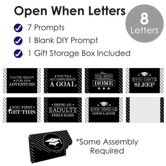 Big Dot of Happiness Graduation Cheers - High School or College Grad Cards Gift Box Kit - Open When Letters - Set of 8 {4}