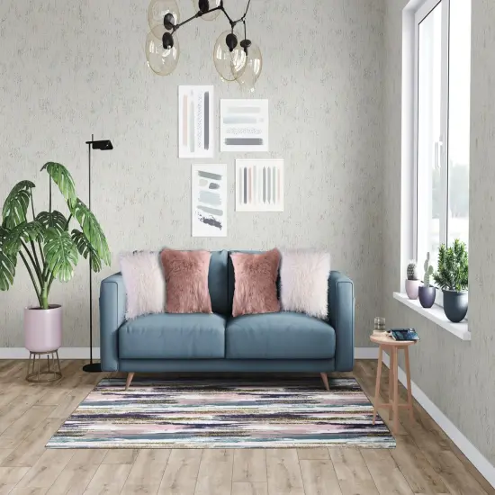 Deerlux Modern Living Room Area Rug with Nonslip Backing, Abstract Brushstrokes and Glitter Pattern {1}