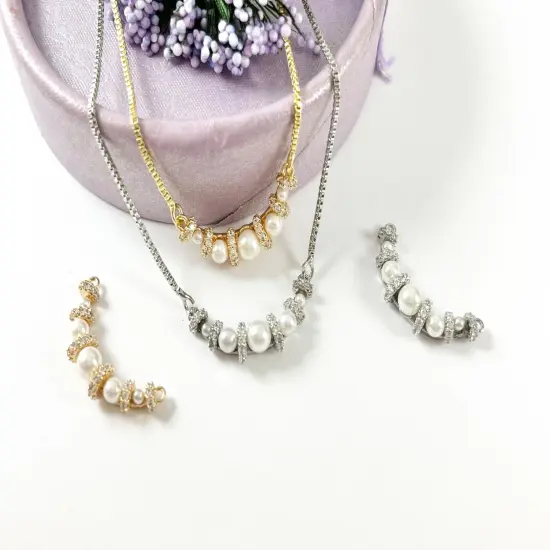 Elegant Pearl CZ Pave Curve Connector in 18K Gold/Silver Plating for DIY Jewelry Making 1 piece {2}