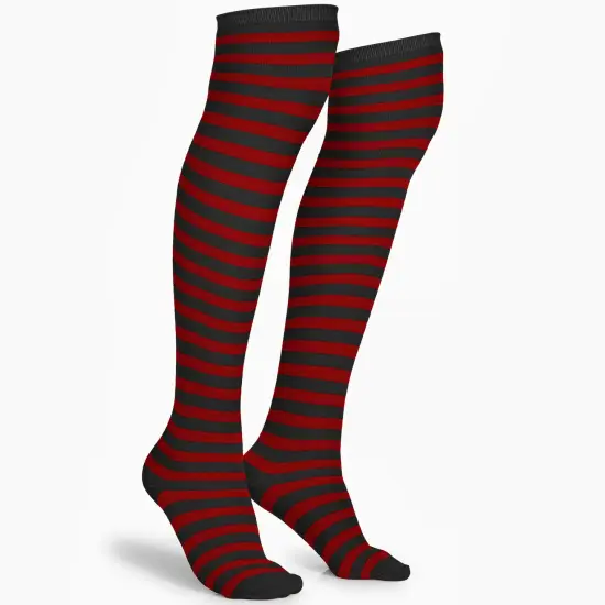 Black and Red Socks - Over The Knee Striped Thigh High Costume Accessories Stockings for Men, Women and Kids {1}