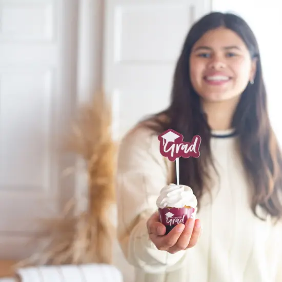 Big Dot of Happiness 2025 Maroon Graduation Cupcake Decoration - Party Cupcake Wrappers and Treat Picks Kit - Set of 24 {3}