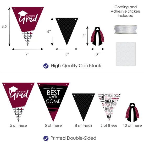 Big Dot of Happiness 30 Piece Maroon Graduation Party Pennant Triangle Banner {4}