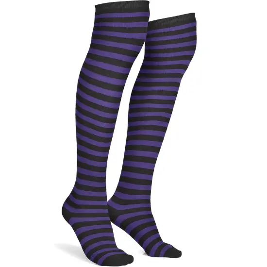 Purple and Black Socks - Over The Knee Striped Thigh High Costume Accessories Stockings for Men, Women and Kids {1}