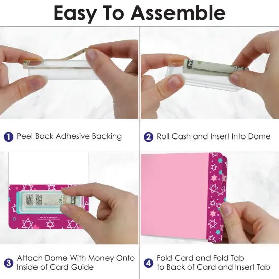 Big Dot of Happiness Pink Bat Mitzvah - DIY Assorted Girl Cash Holder Gift - Funny Money Cards - Set of 6 {4}