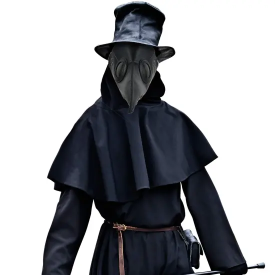 Medieval Doctor Plague Mask - Black Faux Leather Bird Death Doctors Mask Costume Accessory {5}