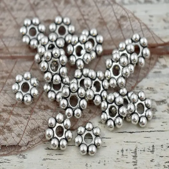 *100* 8mm Antique Silver Heishi Daisy Spacer Beads {3}