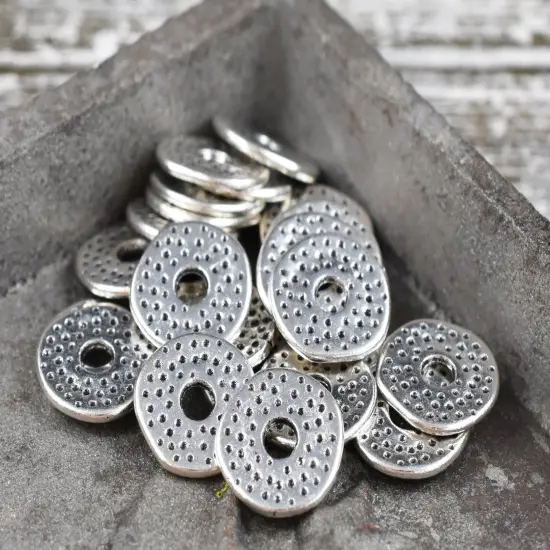 *100* 12mm Antique Silver Dimpled Flat Washer Spacer Beads {1}