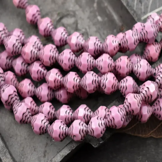 *15* 10x8mm Black Washed Rose Pink Turbine Beads {3}