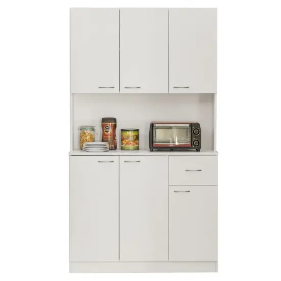 Kitchen Pantry Storage Cabinet with Drawer, Doors and Shelves, White {4}