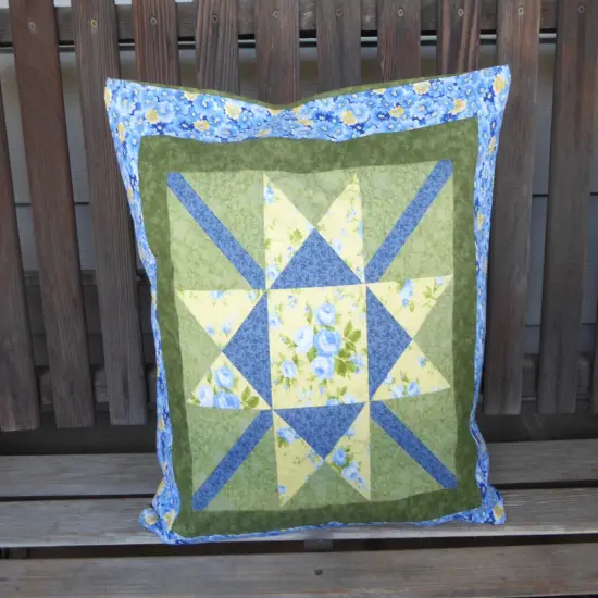 Medallion Deco Pillow with Ohio Star Quilted and Handmade 18" and Cotton Fa... {2}