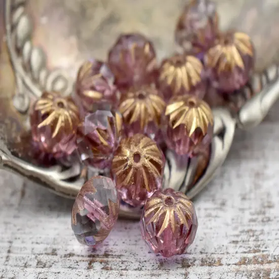 *25* 6x9mm Purple Bronze Washed Crystal Cruller Rondelle Beads {4}