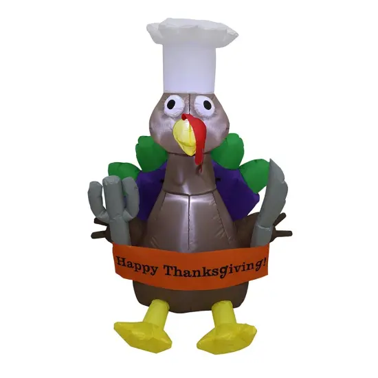 4' Air Blown Inflatable Thanksgiving Turkey Chef w/ Banner GTF00012-4 {1}