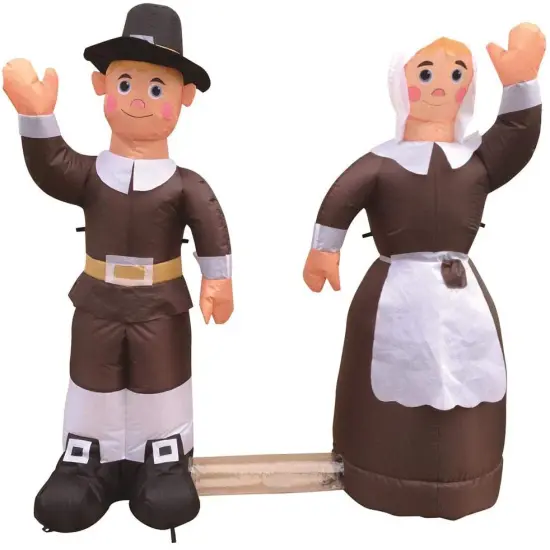 4' Air Blown Inflatable Thanksgiving Pilgrim Amish Man & Woman Y819_Y818 {1}