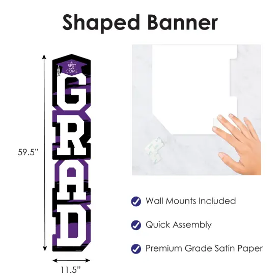 Big Dot of Happiness Purple Graduation Banner - Vertical Shaped Banner Decorations {4}