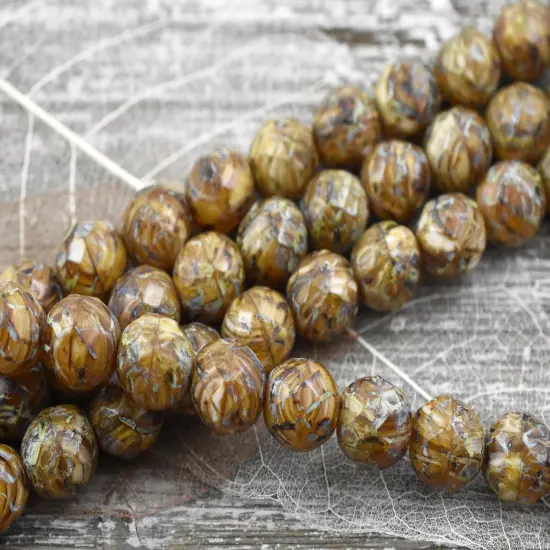12mm Camel Beige Travertine Fire Polished Round Beads {3}