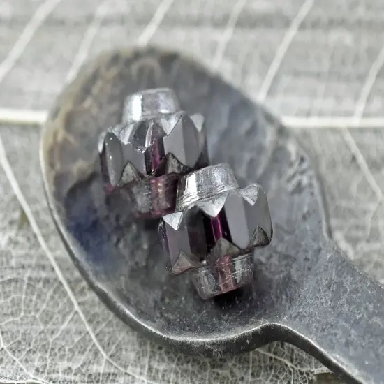 *4* 13x15mm Silver Mercury Washed Amethyst Faceted Crown Beads {5}