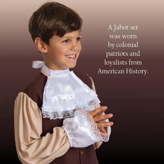 Colonial Lace Jabot Set - White Lace Ruffled Tie Jabot with White Lace Cuffs Set Costume Accessories for Men Women and Children {3}