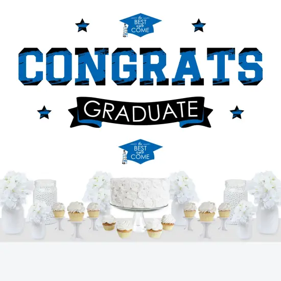 Big Dot of Happiness Blue Graduation Party Photo Backdrop - Wall Decals {1}