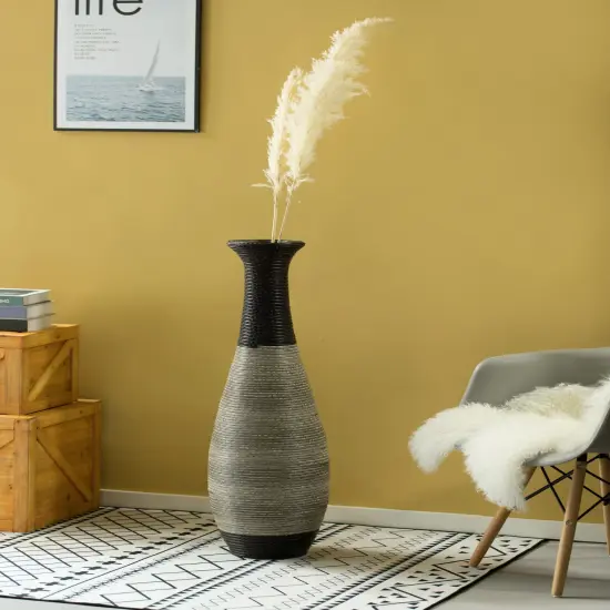 39-Inch Tall Standing Designer Floor Vase - Durable Artificial Rattan - Elegant Two-Tone Dark Brown Finish - Ideal Decor Accent for Living Room, Bedroom, Entryway - Stylish Home Decor Statement Piece {2}