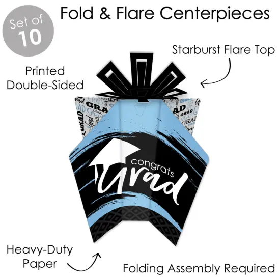 Big Dot of Happiness Light Blue Graduation Table Decorations - Party Fold and Flare Centerpieces - 10 Count {6}