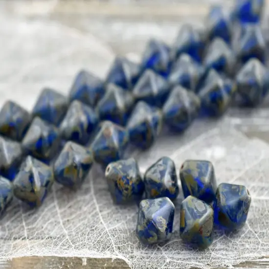 *17* 11mm Capri Blue Picasso Lantern Bicone Beads {5}