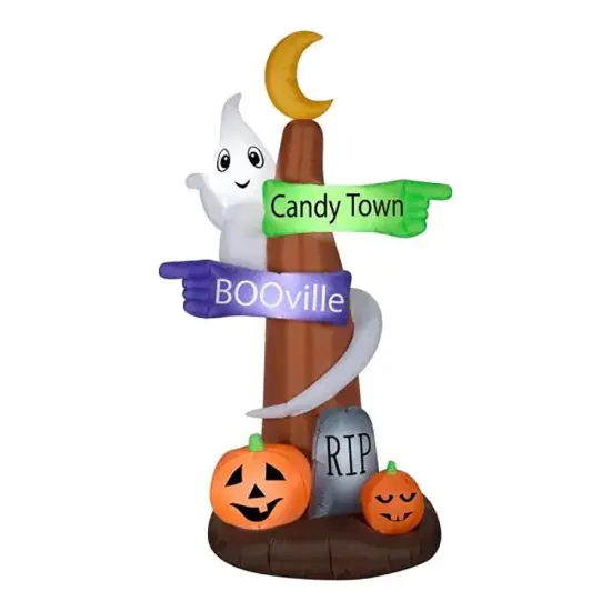 8' Gemmy Airblown Inflatable Halloween Ghost Wrapped Around Tree w/ Signs 226327 {1}