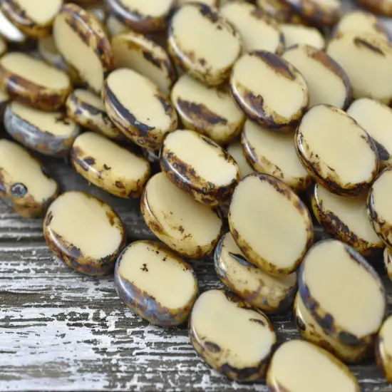 14x19mm Beige Picasso Table Cut Oval Beads {3}