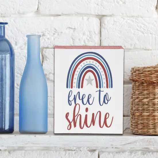 4.75" x 4.75" x 1.5" Free To Shine 4th of July Patriotic Shelf Block D&eacute;cor {4}