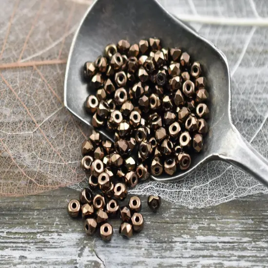 6g 2x3mm Dark Bronze Faceted Fire Polished Micro Spacer Beads {1}