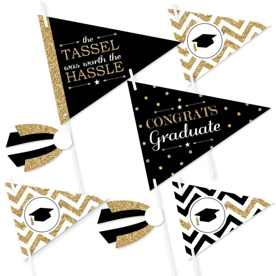 Big Dot of Happiness Tassel Worth The Hassle - Gold - Triangle Graduation Party Photo Props - Pennant Flag Centerpieces - Set of 20 {1}