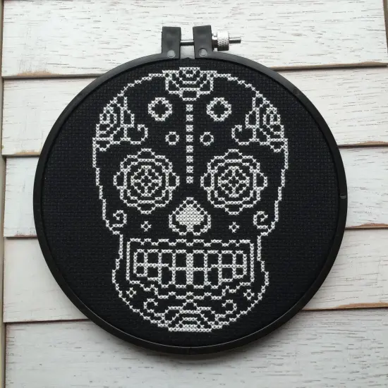 Sugar Skull White and Black Counted Cross Stitch DIY KIT {1}