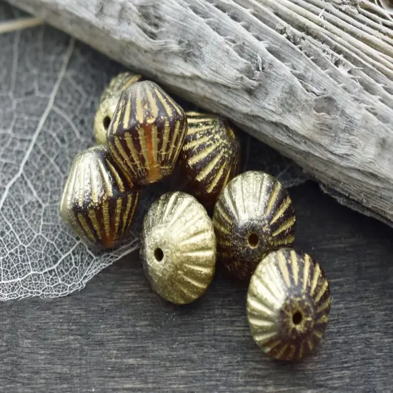 *15* 11mm Gold Washed Orange Amber Fluted Bicone Beads {4}