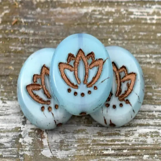 *12* 14mm Dark Bronze Washed Blue Silk Lotus Flower Coin Beads {3}