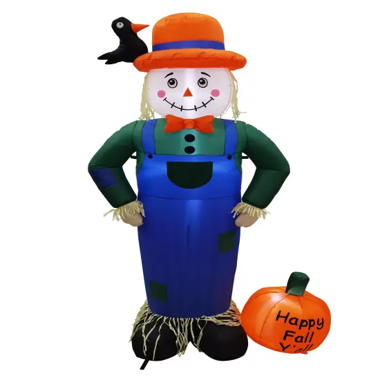 7' Air Blown Inflatable Thanksgiving Scarecrow Standing Next To Pumpkin GTF00048-7 {1}