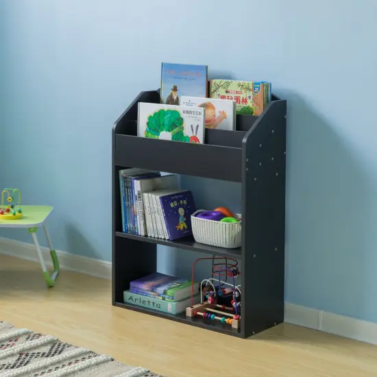 Modern Wooden Storage Bookcase with Shelf, Playroom Bedroom Living and Office Black {3}