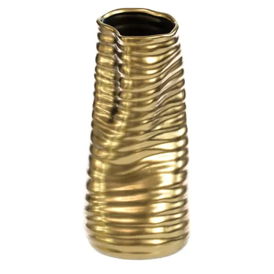 9-Inch Tall Ceramic Bent Melted Modern Style Sculpture Table Centerpiece Flower Vase, a Unique and Decorative Vase in an Elegant Gold Finish, Perfect for Adding Sophistication to Home or Office D&eacute;cor, Ideal for Showcasing Fresh or Dried Flowers with {3}
