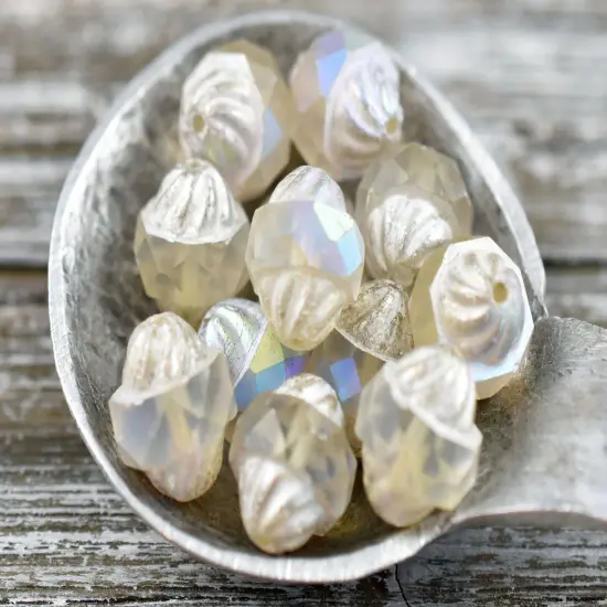 *15* 11x10mm Antique Silver AB Washed Crystal Faceted Turbine Beads {6}