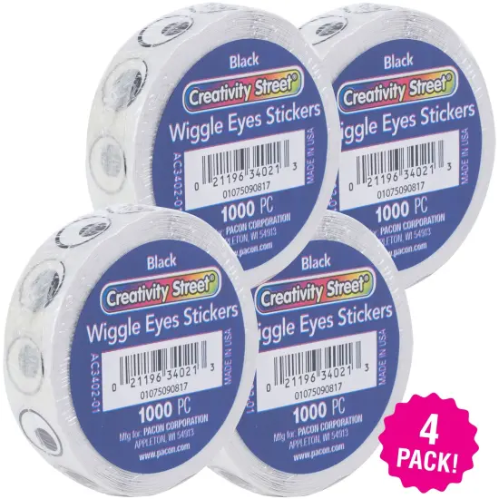 Multipack of 4 - Wiggle Eyes Stickers .5" 1,000/Pkg-Black {1}