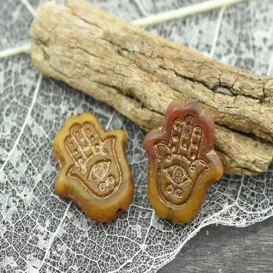 *10* 15x14mm Bronze Patina Washed Matte Varigated Orange Topaz Hamsa Hand Beads {5}