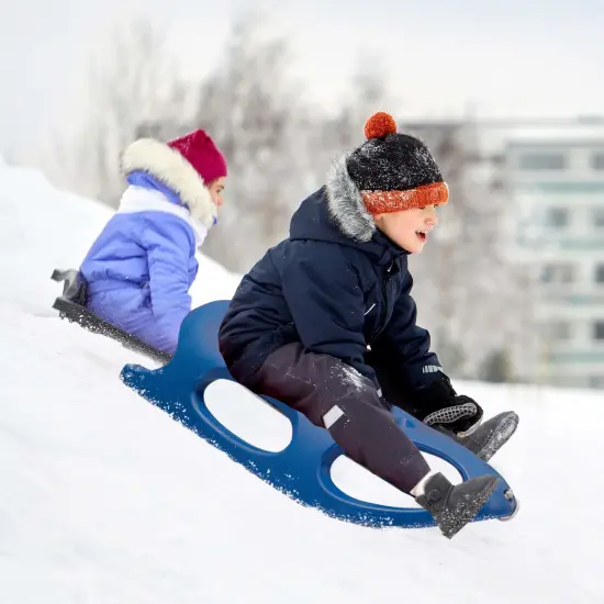 Outdoor Snow Sleigh Ice Sled Toy, Two Rider, Solid Hard Plastic with Pull Rope for Kids over 5 Years, Blue {2}