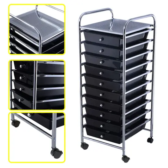 Costway 10 Drawer Rolling Storage Cart Scrapbook Paper Office School Organizer Black {2}