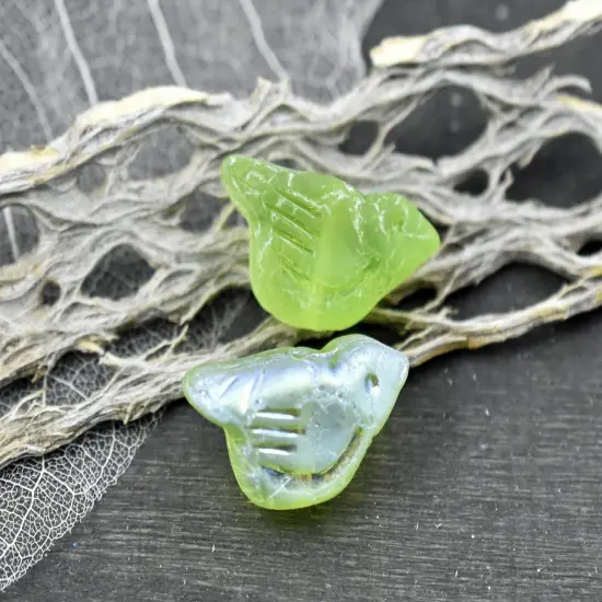 *6* 11x22mm Matte Green Apple AB Bird Beads {3}