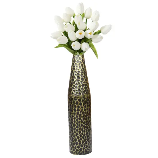 Hammered Metal Decorative Centerpiece Flower Table Vase {1}
