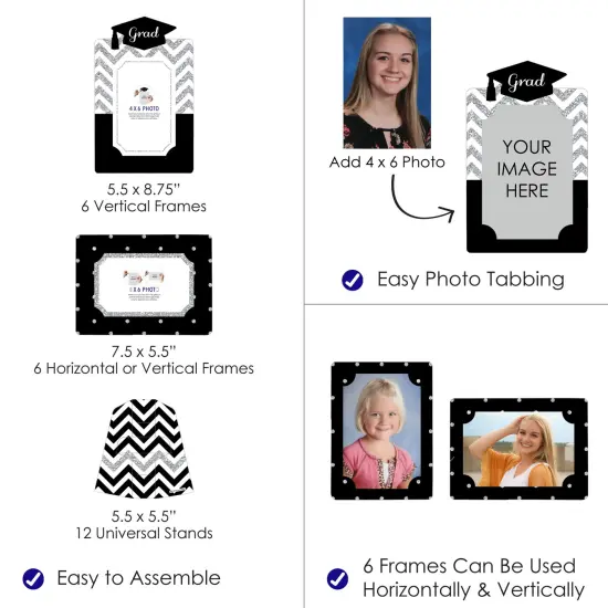 Big Dot of Happiness Silver Graduation Party Centerpieces - 4x6 Picture Display - Paper Photo Frames - Set of 12 {4}