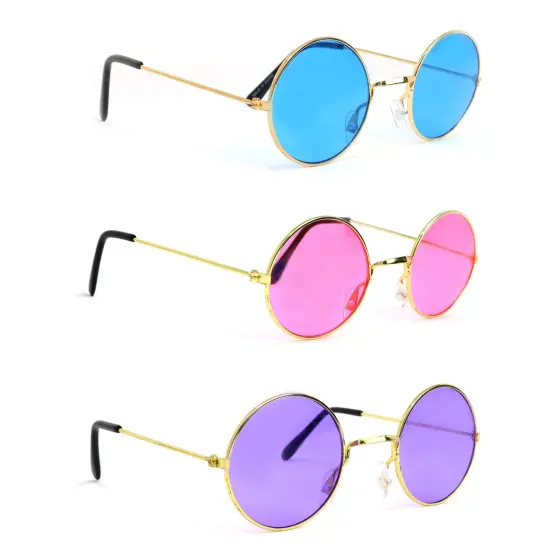 Tinted Round Hippie Glasses Pink Purple and Blue 60's Style Hipster Circle Sunglasses - 3 Pairs {1}